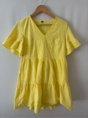 AND Bright Yellow Tiered V-Neck Dress
